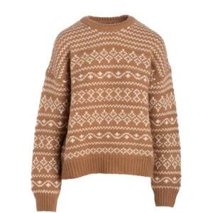 NEW NAADAM women's luxe lofty alpaca fair isle crewneck top in camel combo